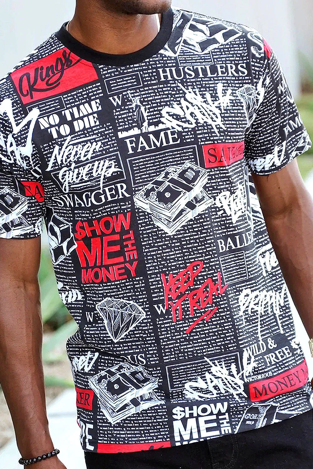 All Over Newspaper Graphic T-Shirts