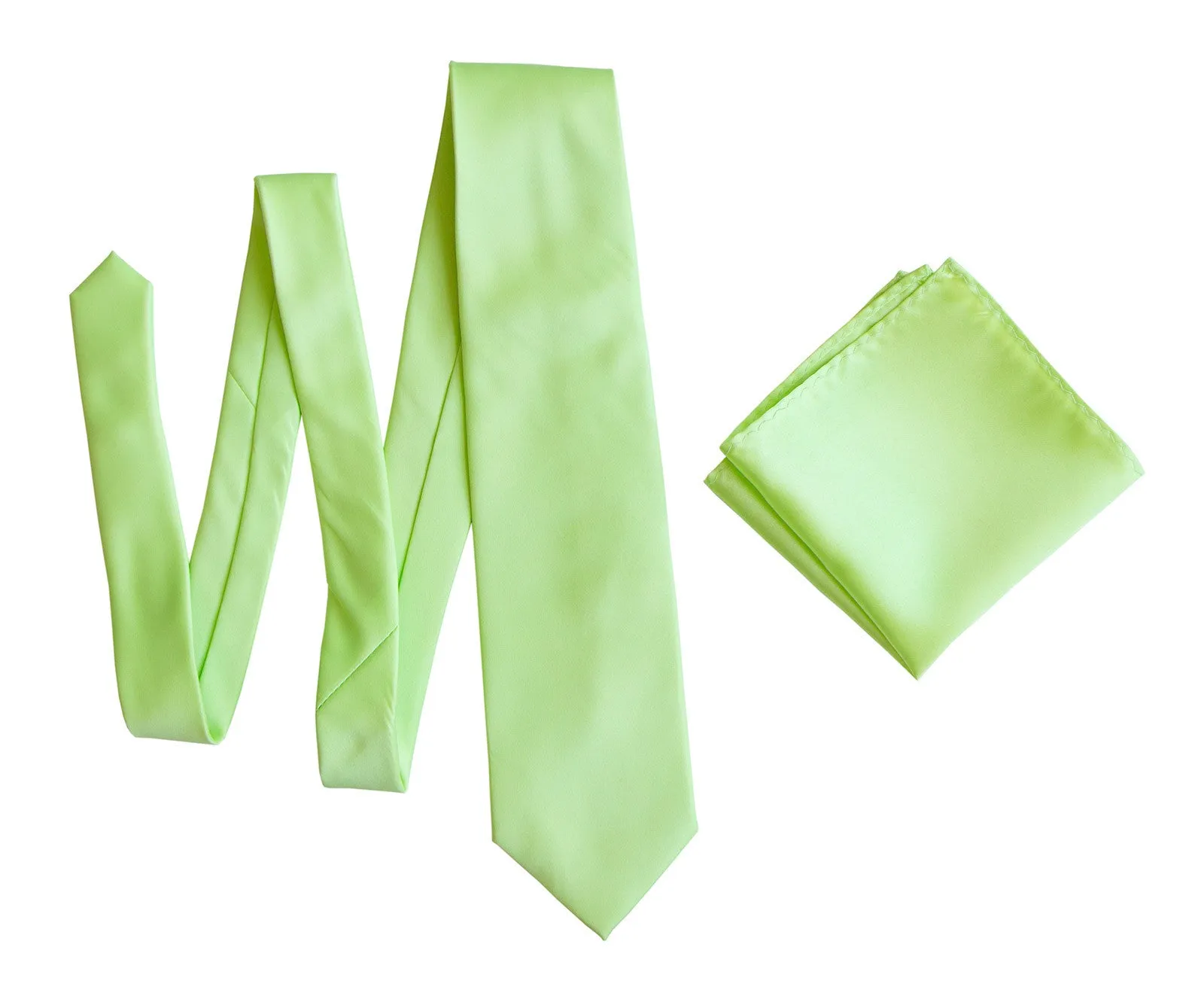 Apple Green Pocket Square. Light Green Solid Color Satin Finish, No Print