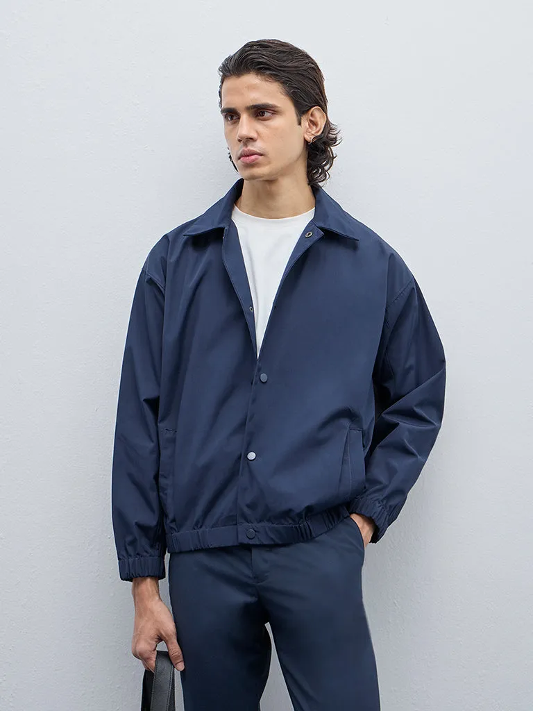 Ascot Navy Solid Relaxed-Fit Jacket