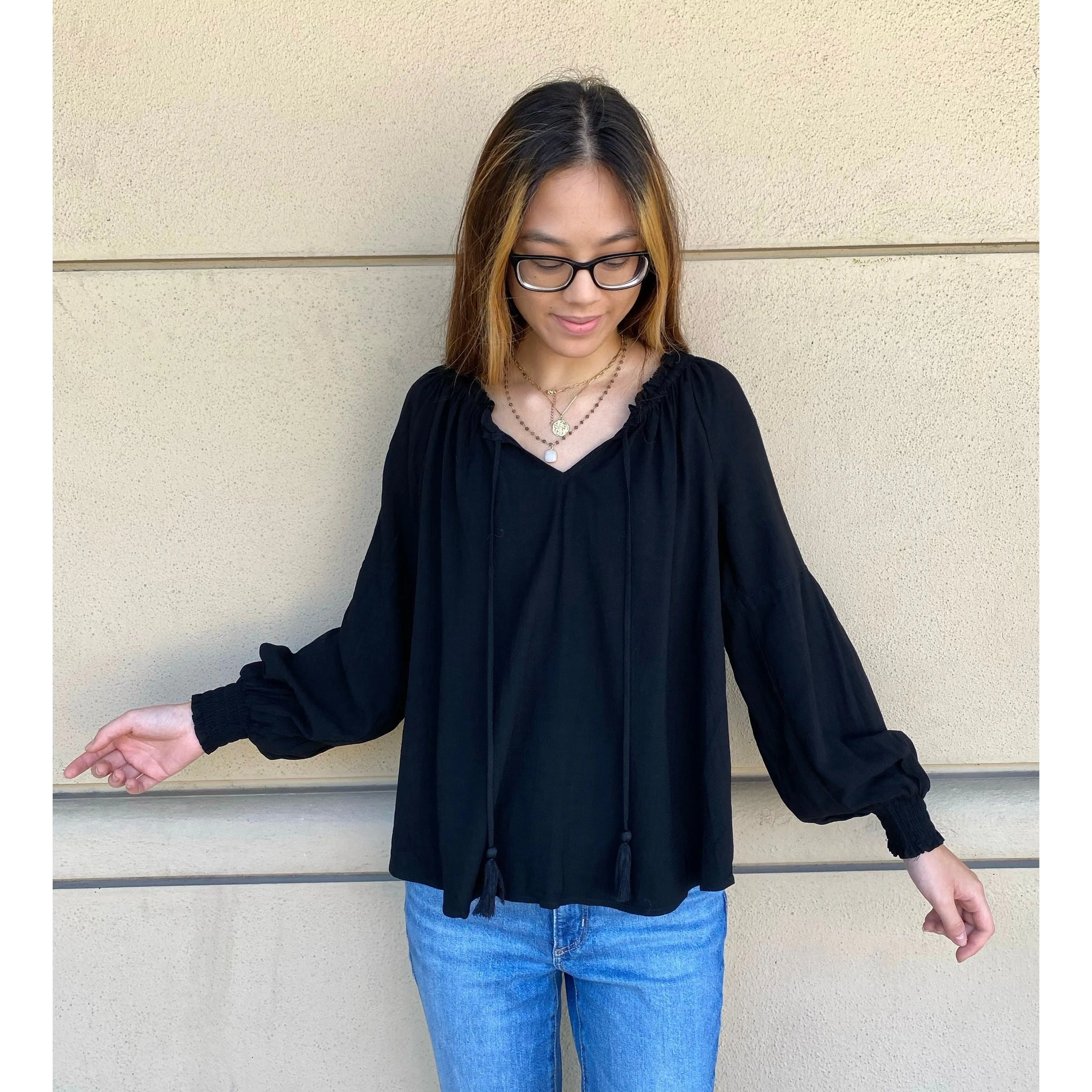 Asher Lovestitch Black Tassel Top-SALE