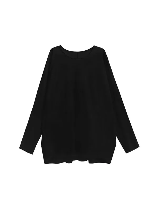 Batwing Sleeves Long Sleeves Solid Color Round-Neck T-Shirts Tops