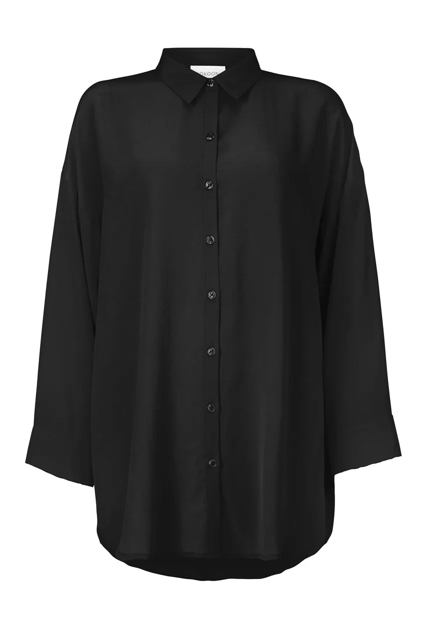 BIANCA LS SHIRT - BLACK - SANDWASHED CREPE DE CHINE SILK