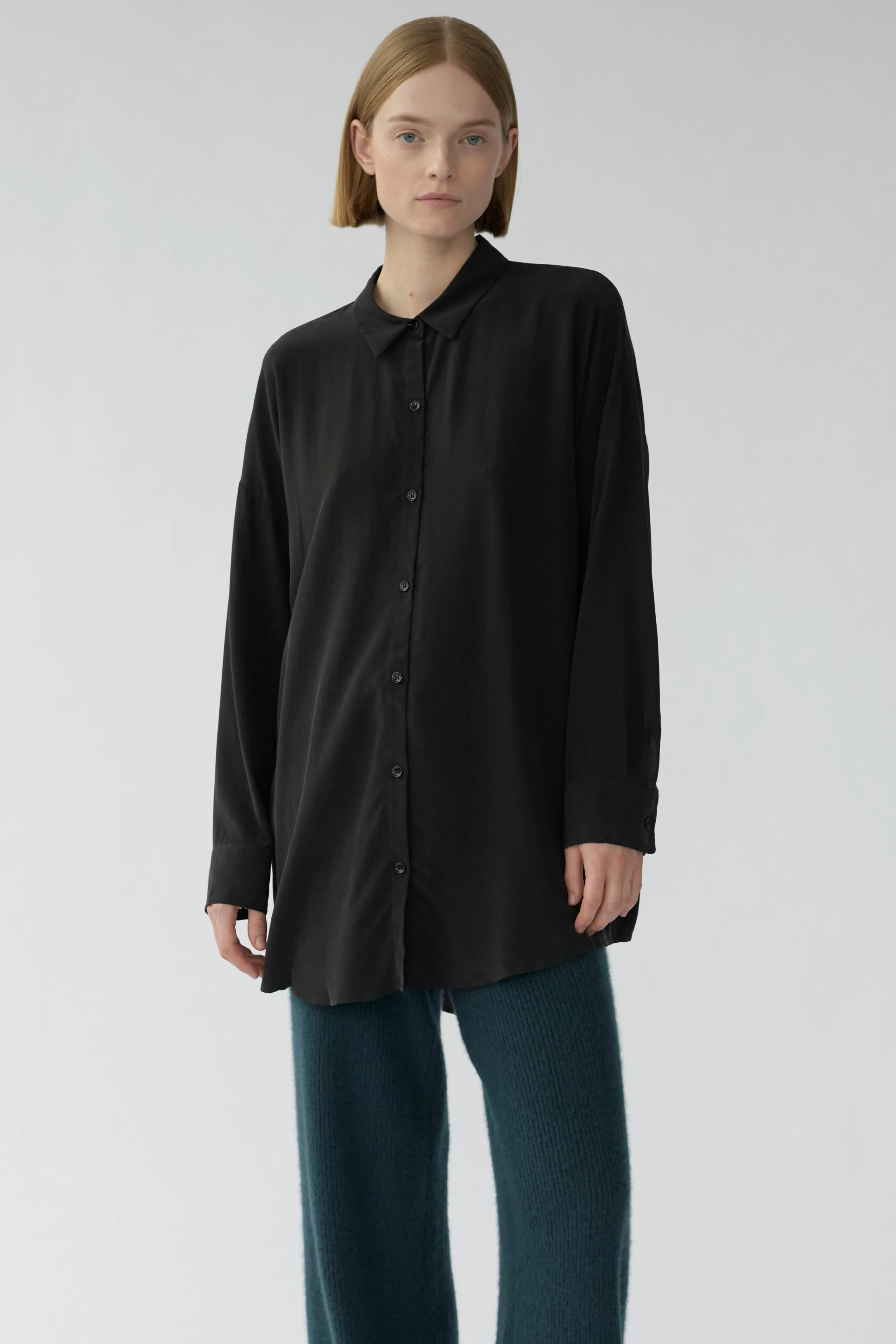 BIANCA LS SHIRT - BLACK - SANDWASHED CREPE DE CHINE SILK