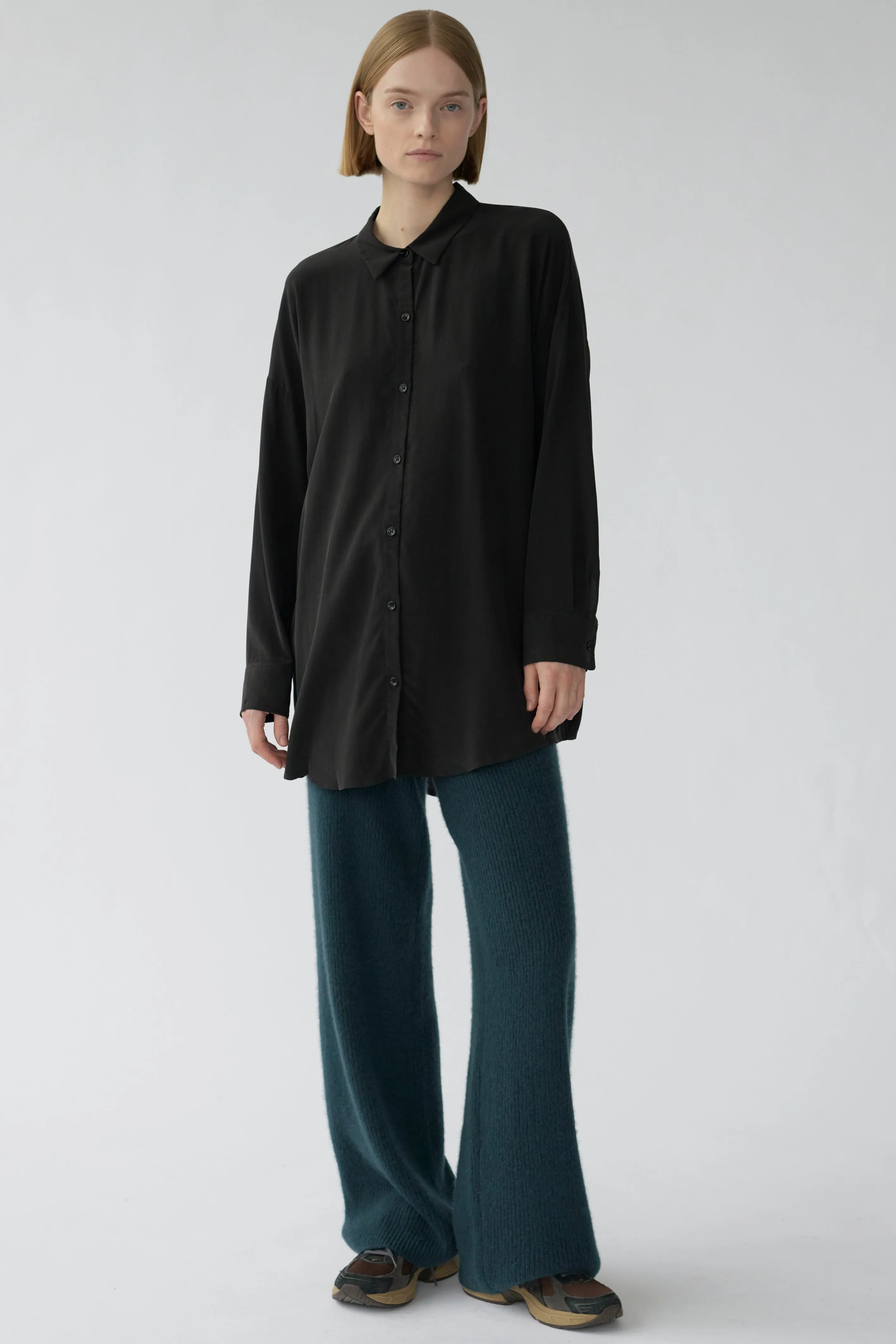 BIANCA LS SHIRT - BLACK - SANDWASHED CREPE DE CHINE SILK