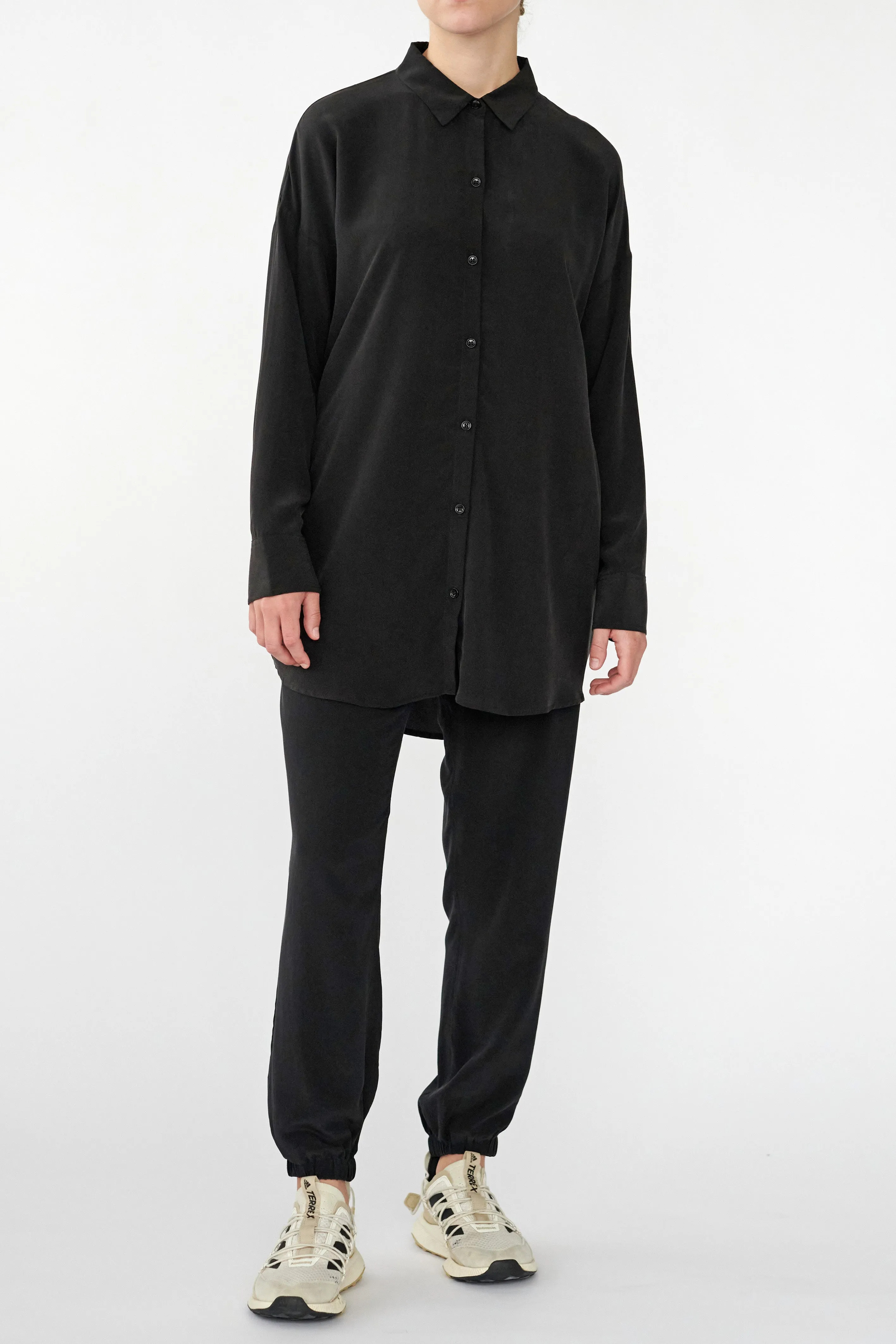 BIANCA LS SHIRT - BLACK - SANDWASHED CREPE DE CHINE SILK