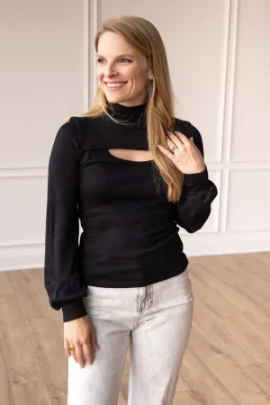 Black Cut Out Long-sleeved Top