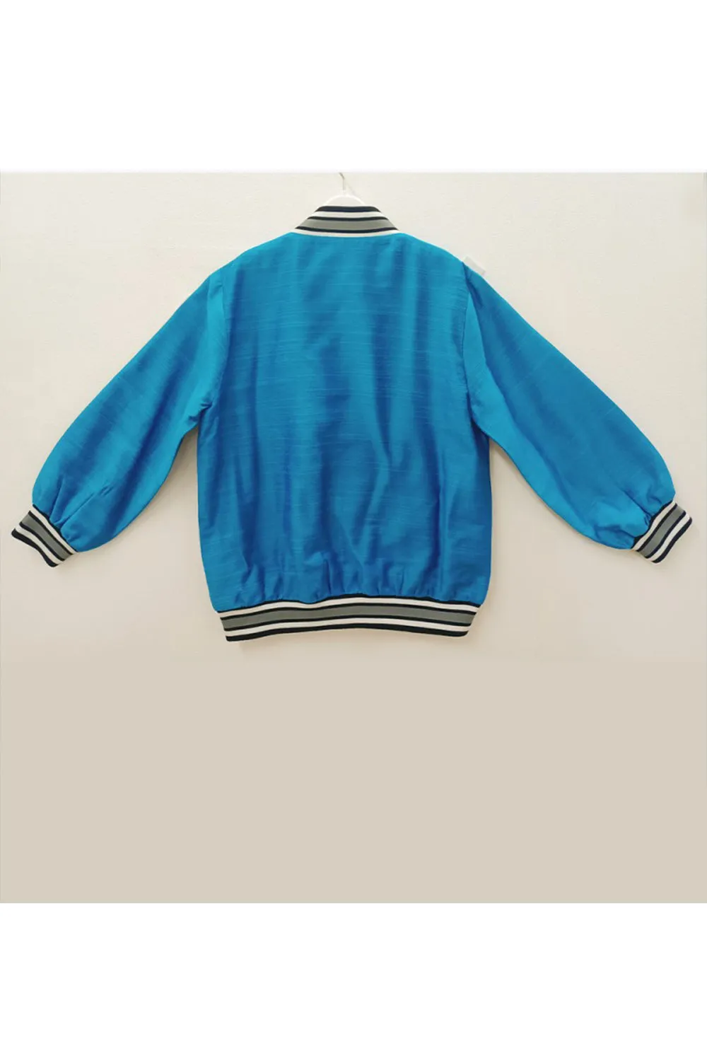 Blue snowman embroidered bomber jacket