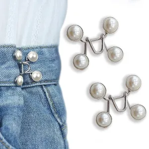 Buransh 2pcs Jeans Button Pins Adjustable Jean Button Detachable Jean Button Pin No Sewing Required Perfect Fit Instant Jean Button (2, Pearl White)