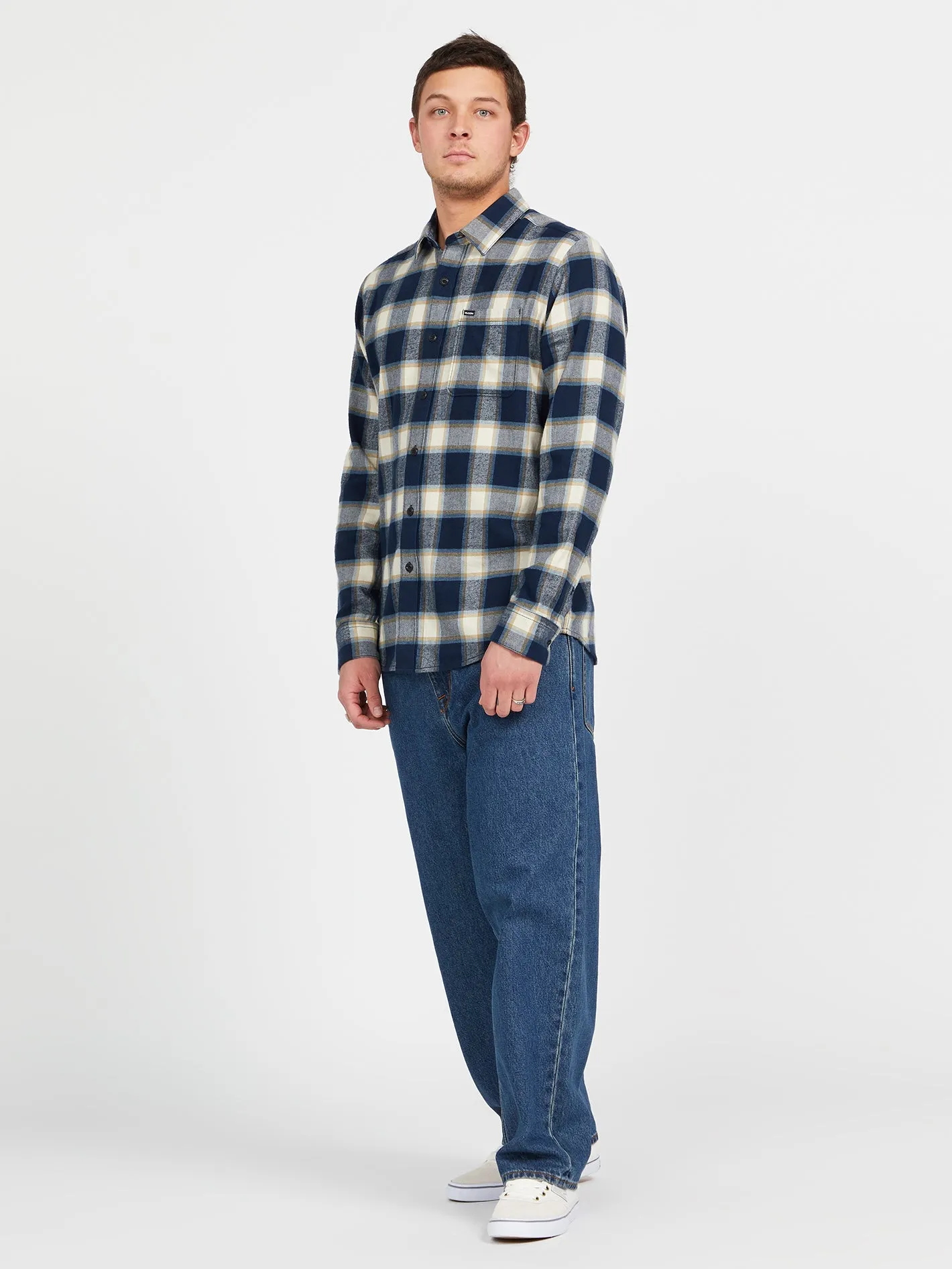 Caden Plaid Long Sleeve Flannel - Navy