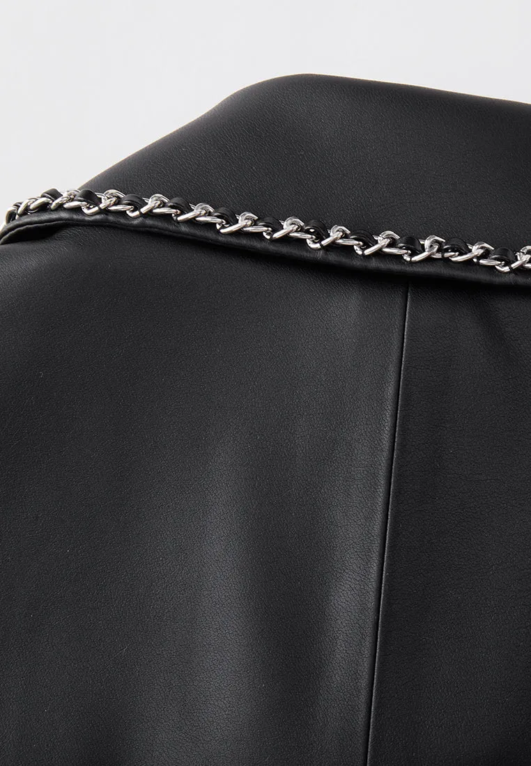 Chain-detail Vegan Leather Tie-waist Jacket