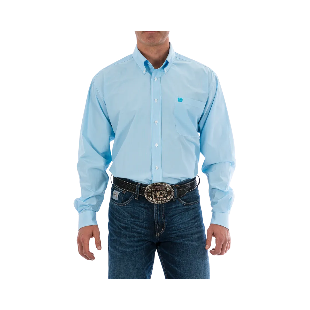 Cinch Men's Tencel Micro Stripe Button Down Western Light Blue Shirt