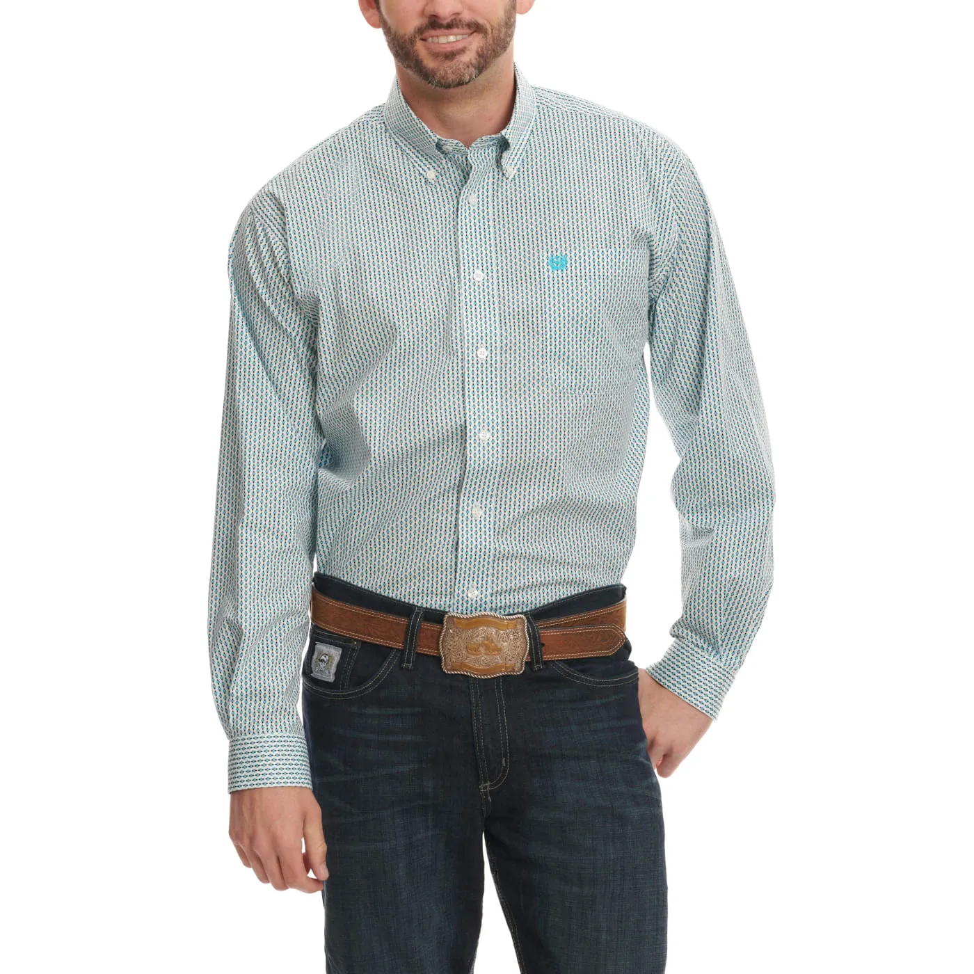 Cinch Men's White with Turquoise & Black Shirt