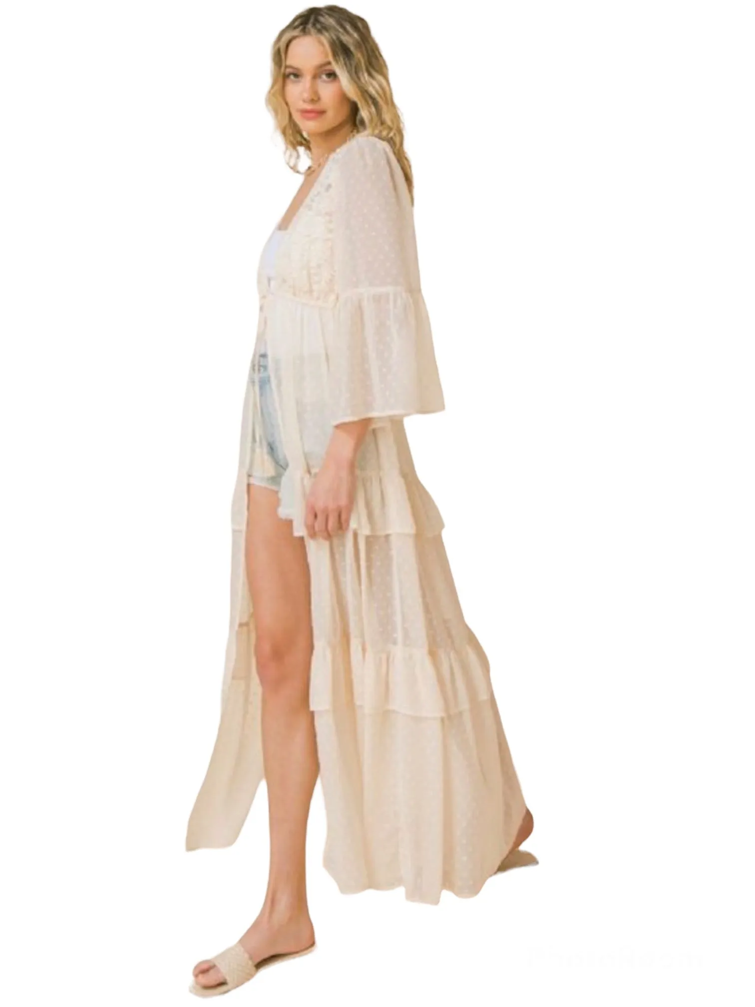 Cora's Sheer Textured Maxi Kimono Cover Up