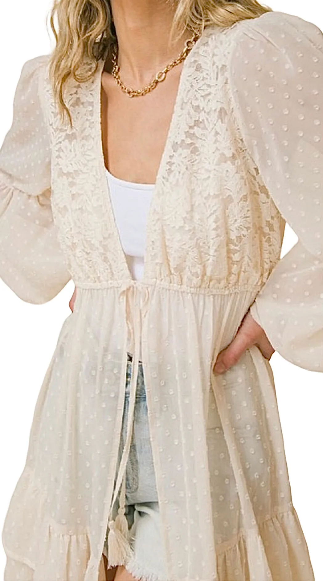 Cora's Sheer Textured Maxi Kimono Cover Up