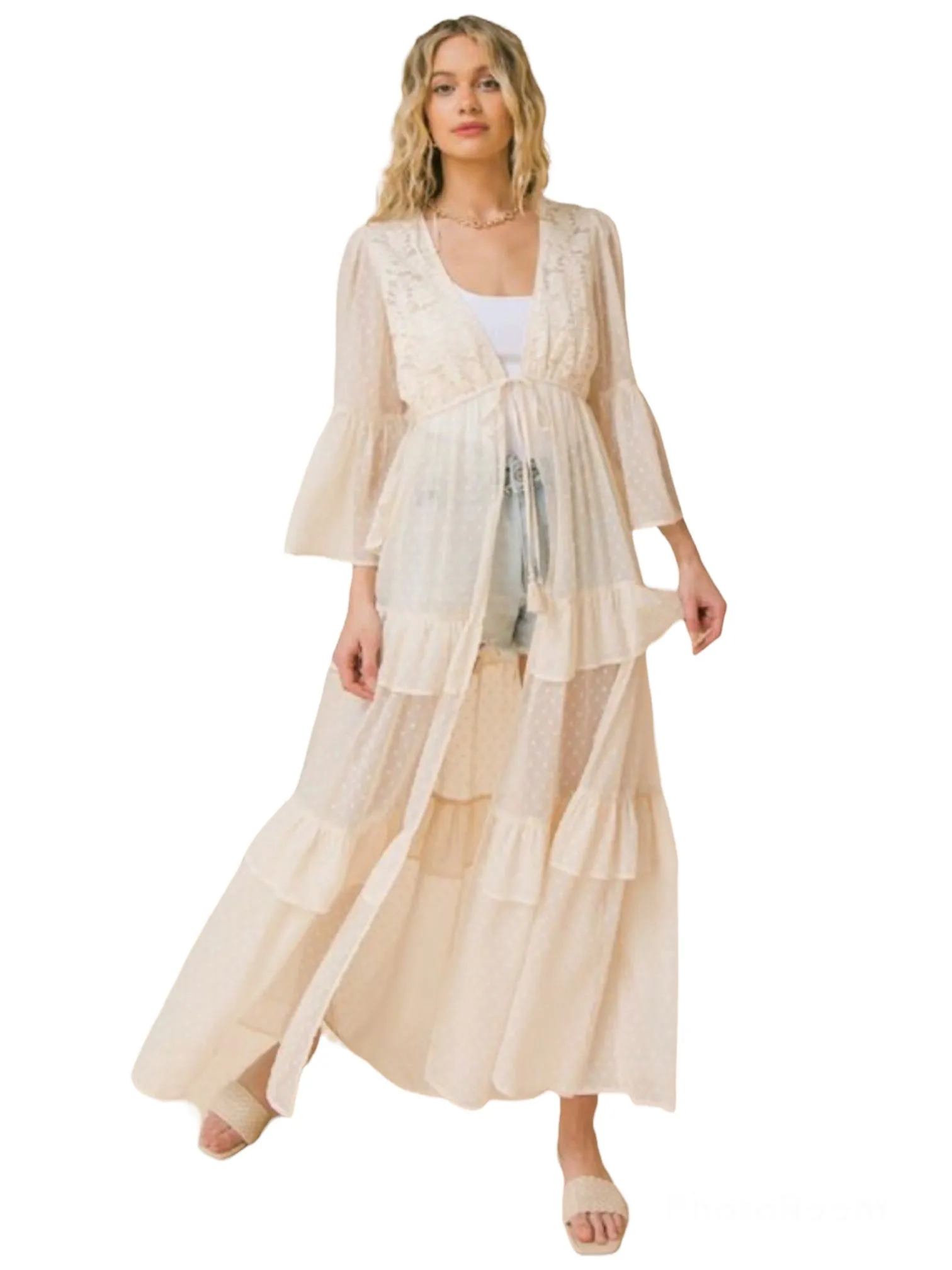 Cora's Sheer Textured Maxi Kimono Cover Up