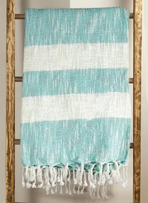 Cotton Stripe Turquoise Woven Throw