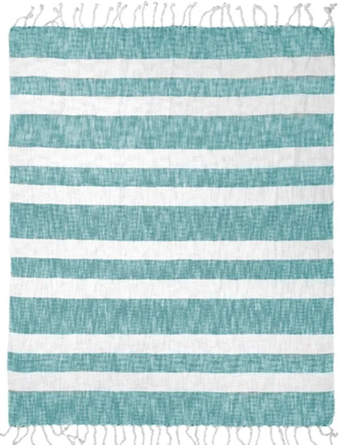 Cotton Stripe Turquoise Woven Throw