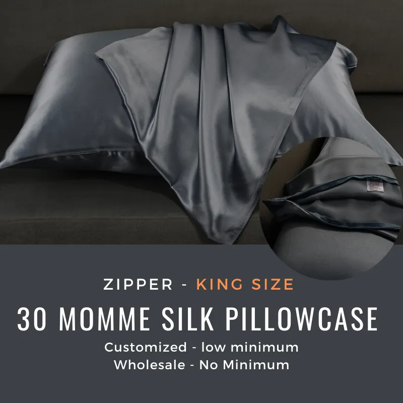 Custom Wholesale Silk Pillowcase 30 Momme Zipper Closure - King size