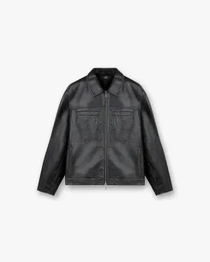 Distressed Leather Smart Jacket - Black