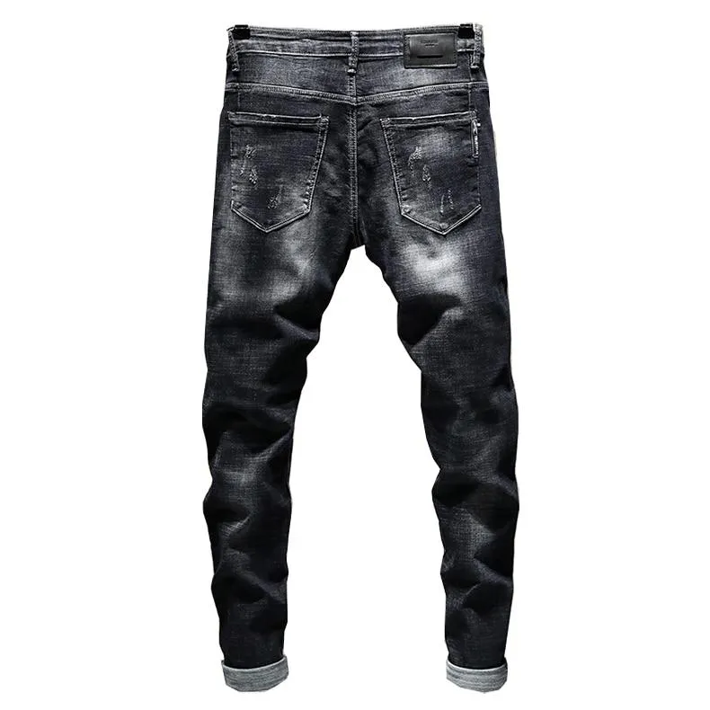 Distressed Ripped Skinny Tapered Jeans - Black