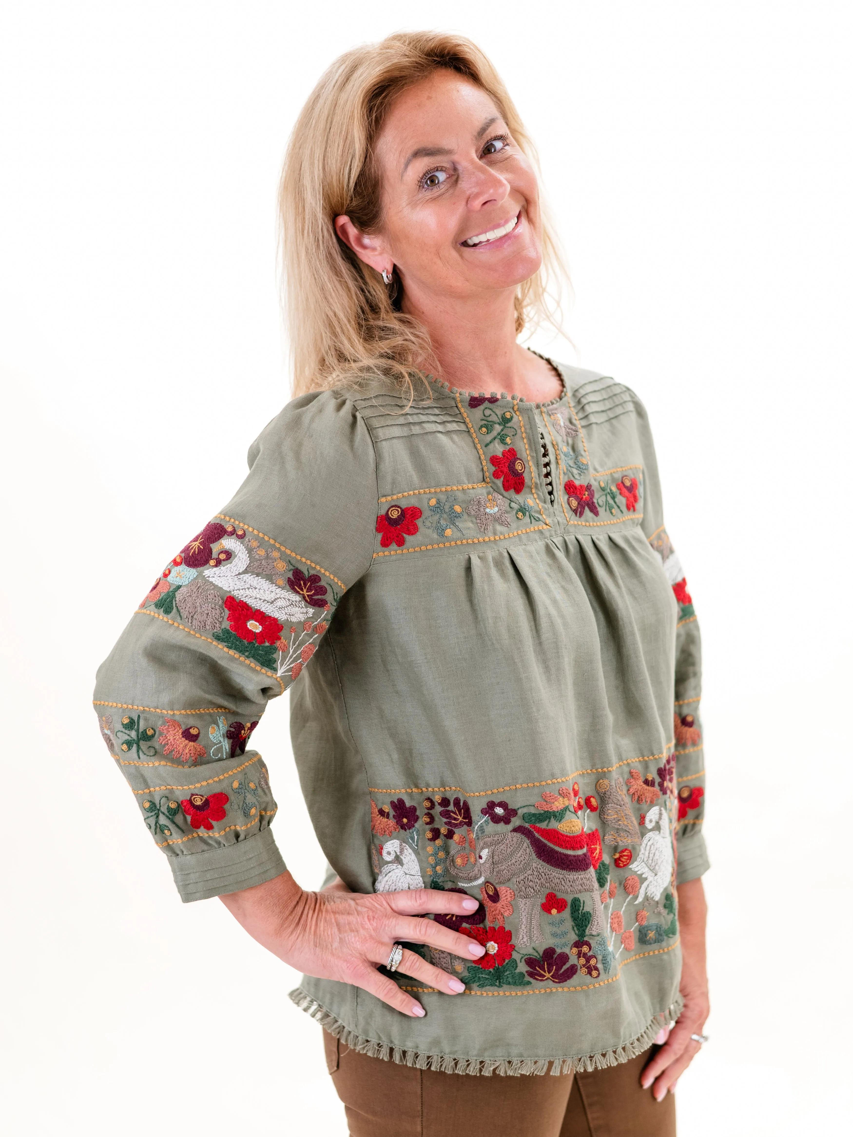 Embroidered Tunic Olive by John Mark