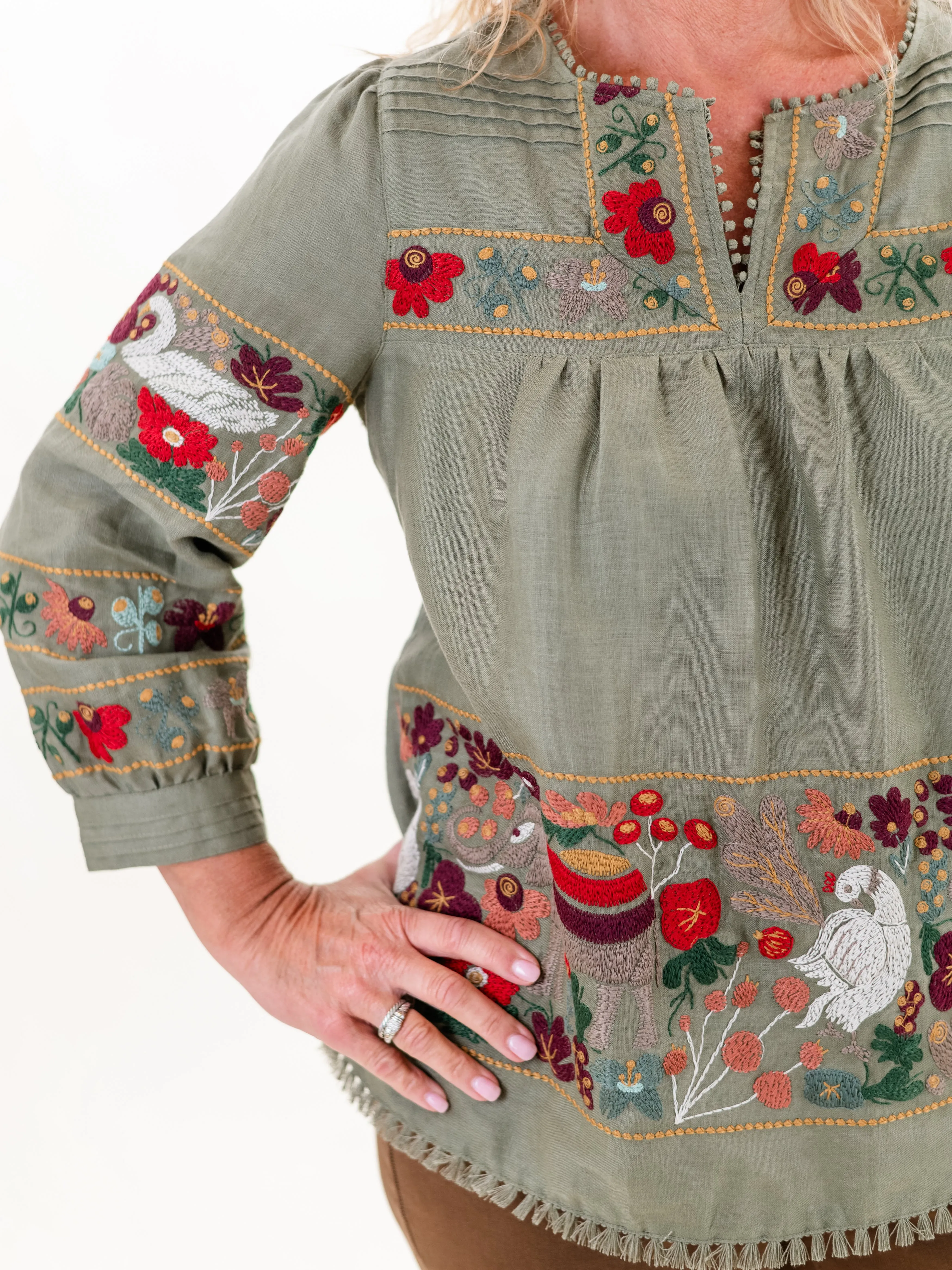 Embroidered Tunic Olive by John Mark