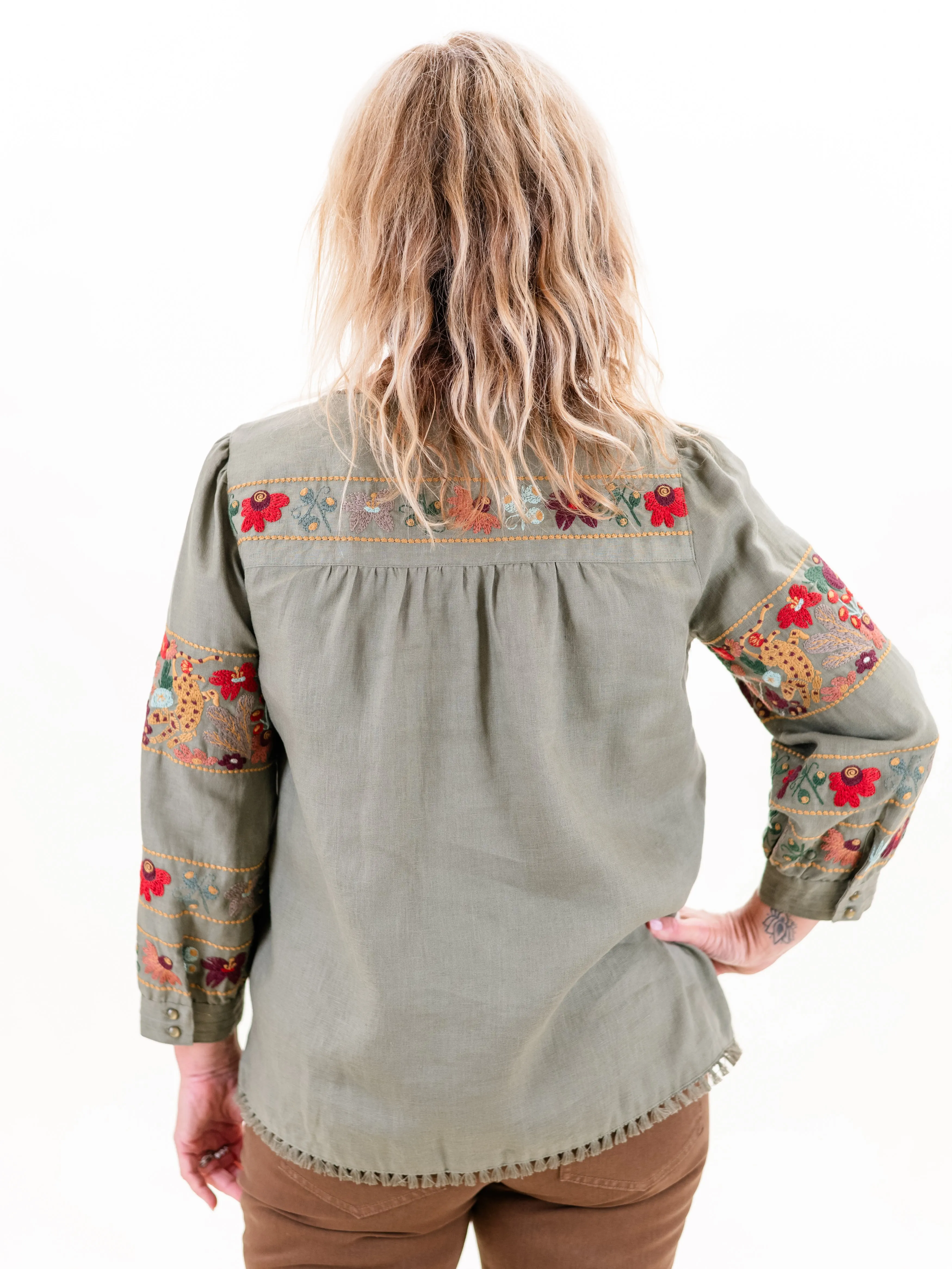 Embroidered Tunic Olive by John Mark