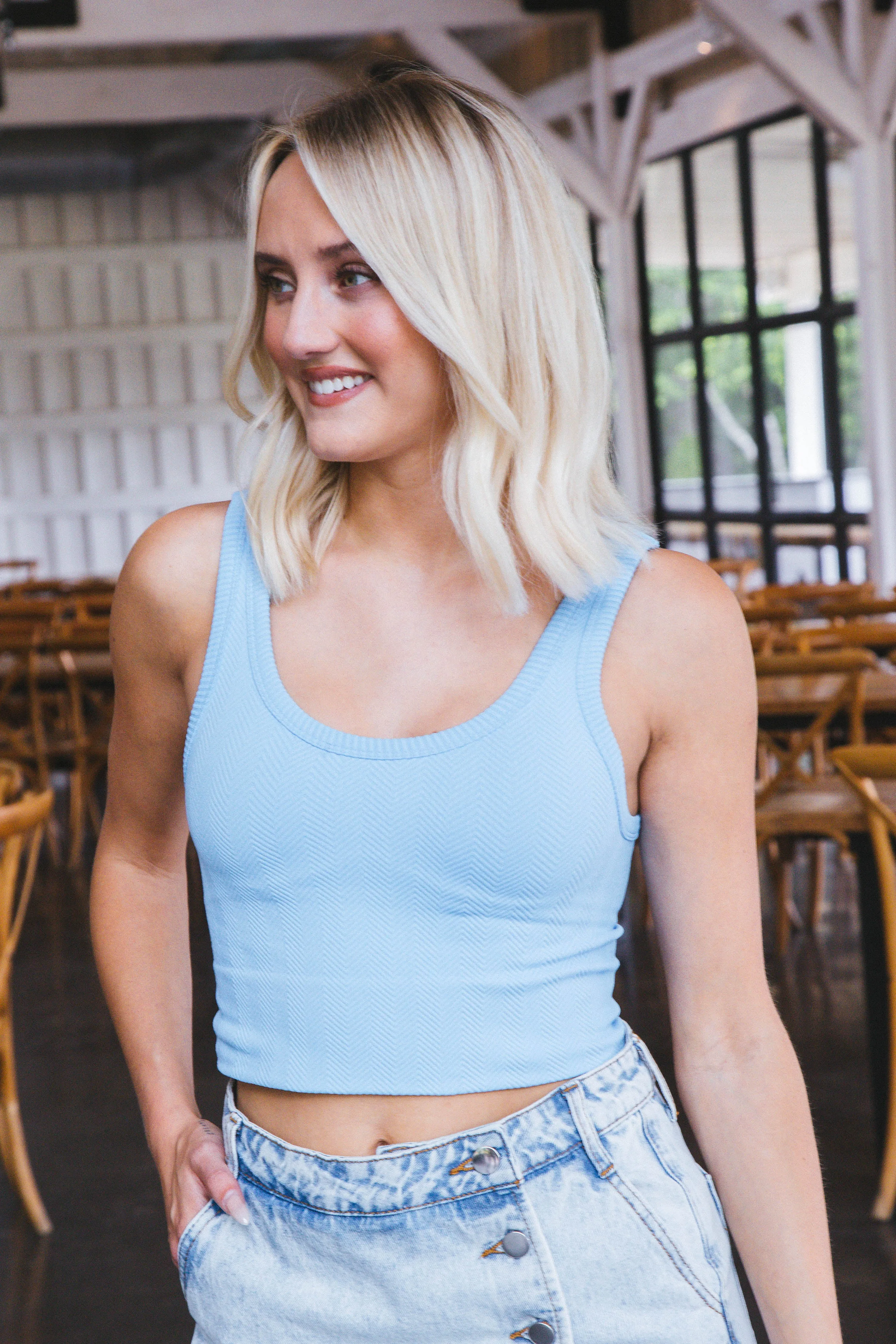 Esther Sleeveless Crop Top, Sky