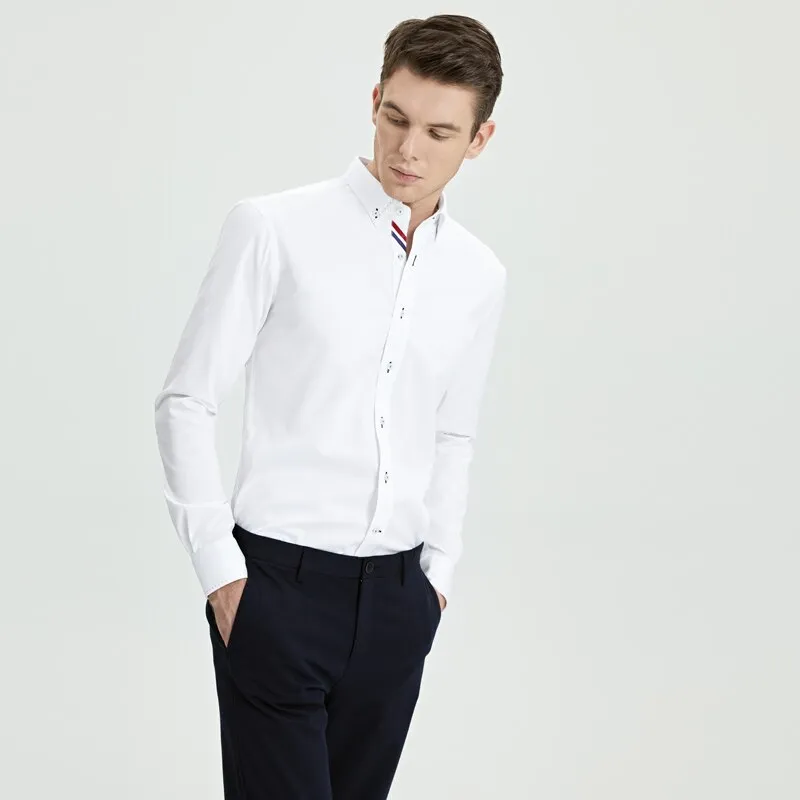 Fashion Trend Spliced Business Long Sleeved White Men's Shirt