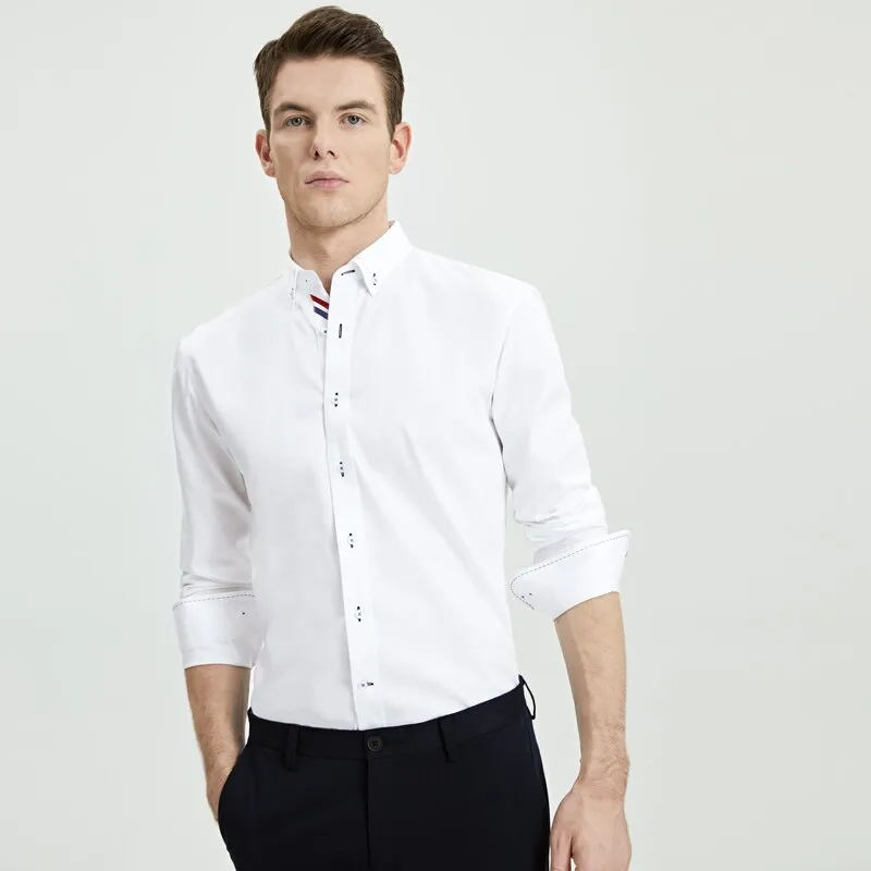 Fashion Trend Spliced Business Long Sleeved White Men's Shirt