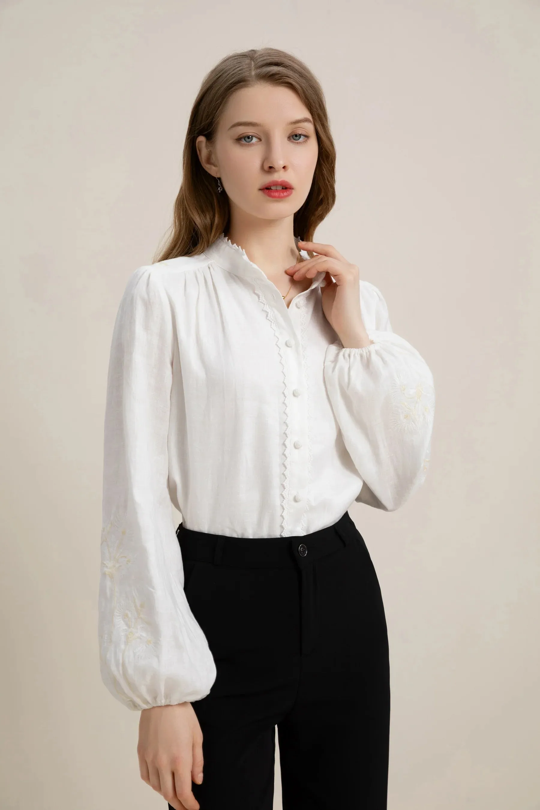 GDS Kierra Linen Button Blouse  | White