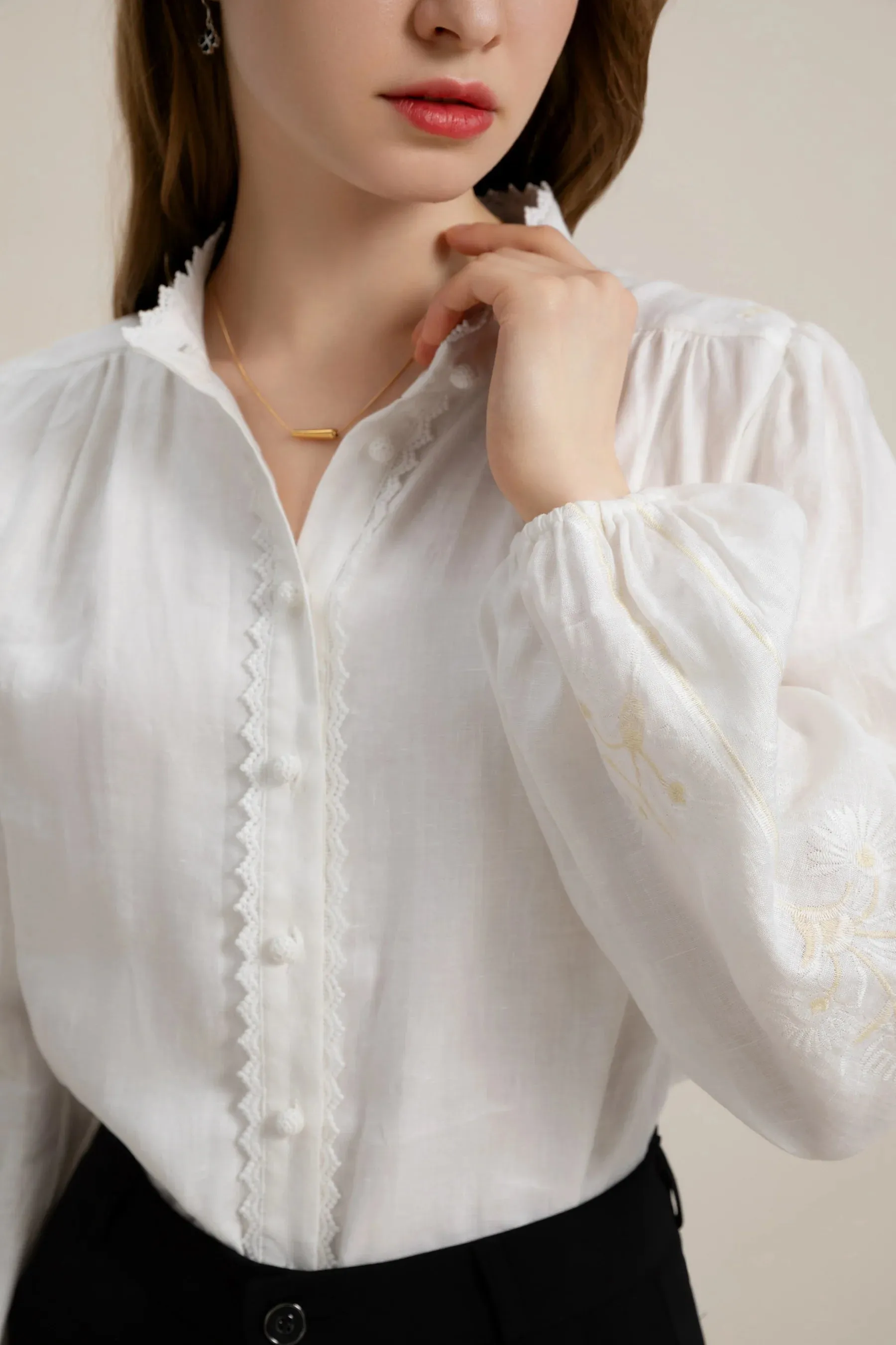 GDS Kierra Linen Button Blouse  | White