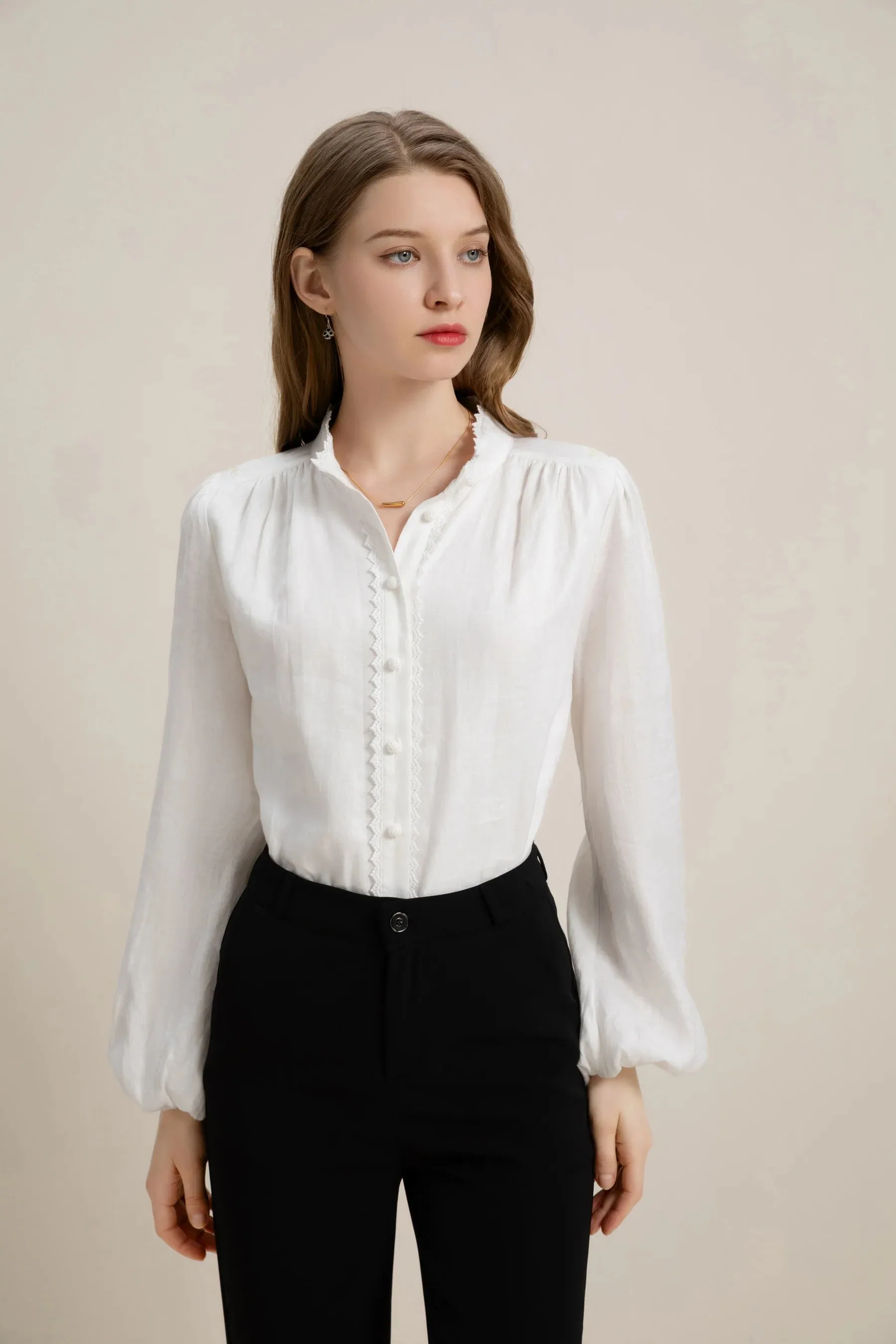 GDS Kierra Linen Button Blouse  | White