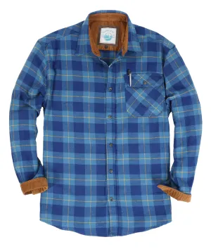 Gioberti Men's Blue / Cobalt / Yellow Highlight 100% Cotton Brushed Flannel Plaid Checkered Shirt with Corduroy Contrast