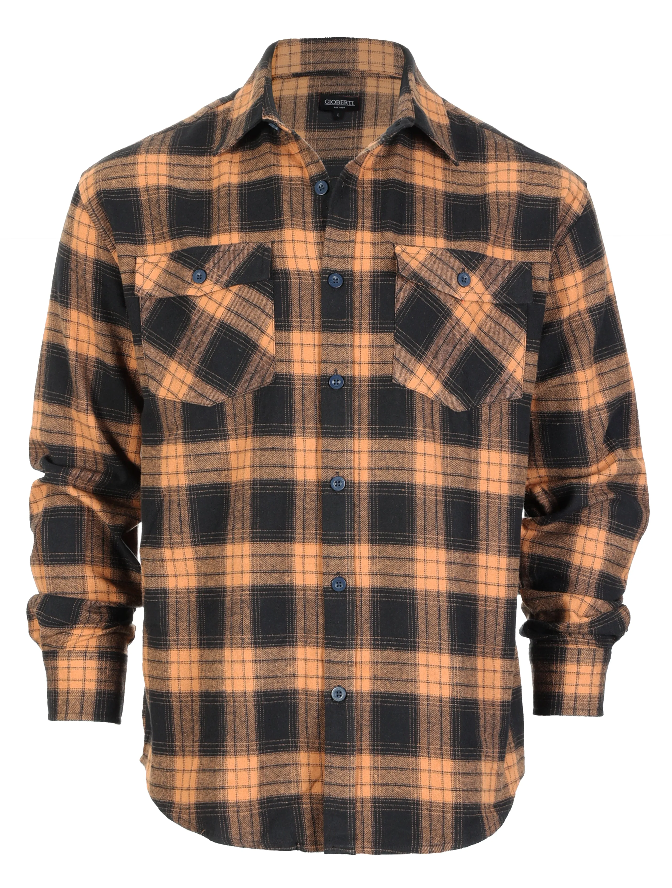 Gioberti Men's Gold / Black Plaid Checkered Brushed Flannel Shirt