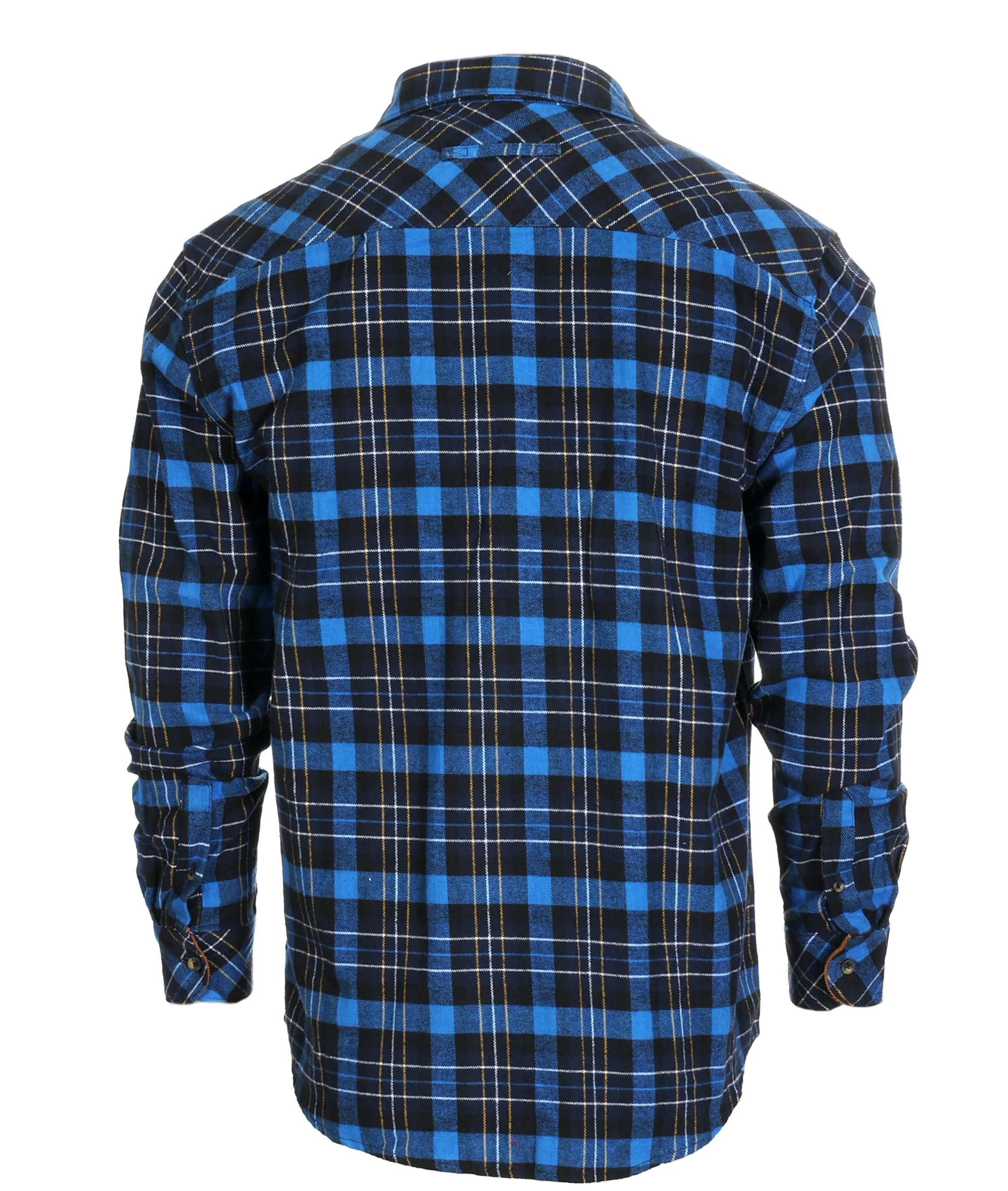 Gioberti Men's Royal Blue / Midnight / Yellow White Highlight 100% Cotton Brushed Flannel Plaid Checkered Shirt with Corduroy Contrast