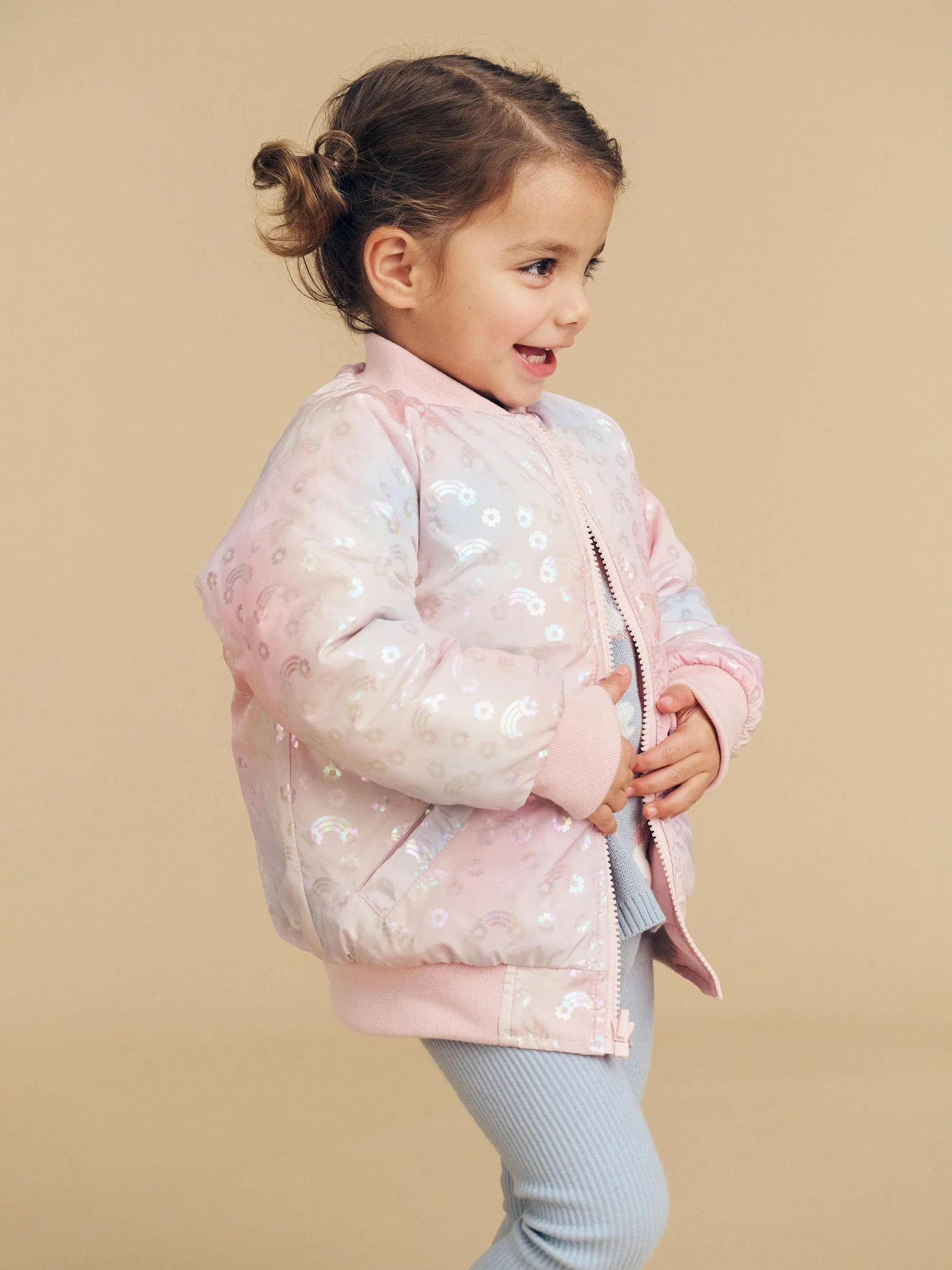 Girl rainbow reversible bomber