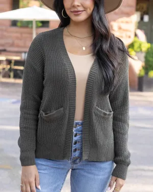 Grace & Lace Slouchy Knit Pocket Cardigan - Deep Olive