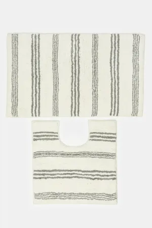 Grey Stripes Cut Pile Bathmat (2 Piece)