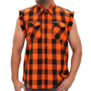 Hot Leathers No Sleeve Fringe Orange and Black Flannel FLM5210