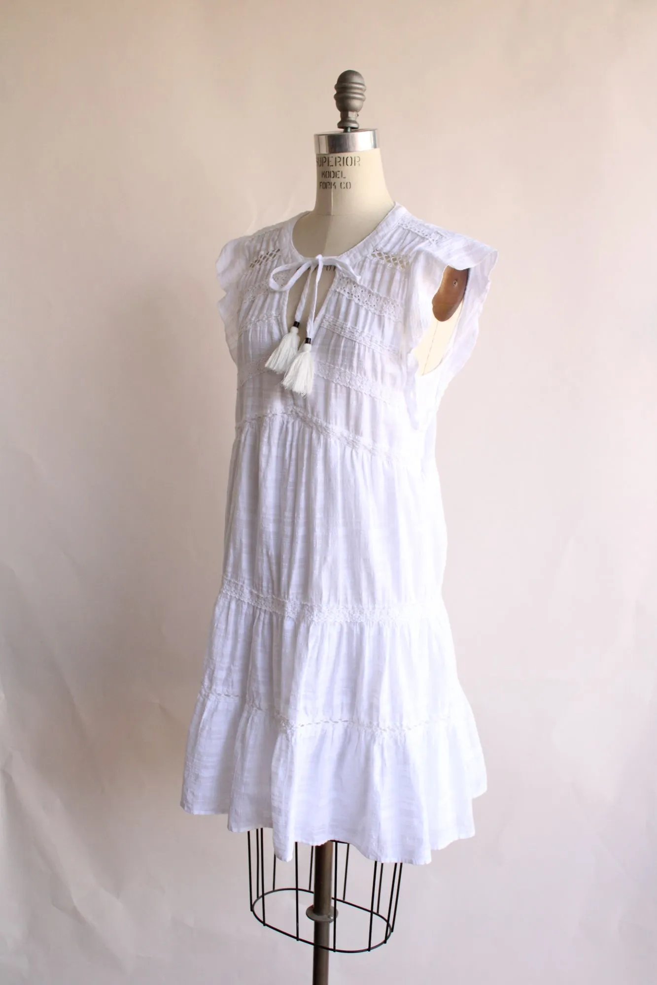 Knox Rose Womens Dress, White Cotton, Size Large, Boho Peasant Dress