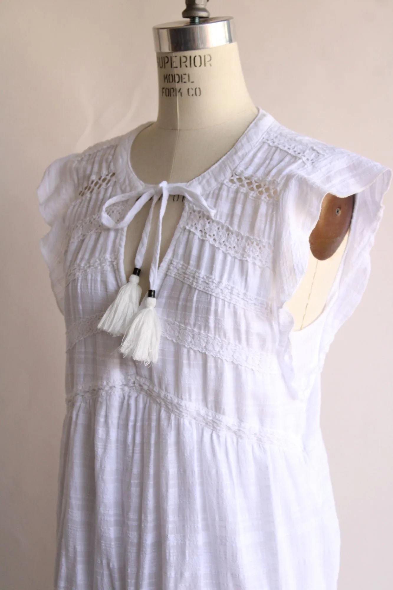 Knox Rose Womens Dress, White Cotton, Size Large, Boho Peasant Dress