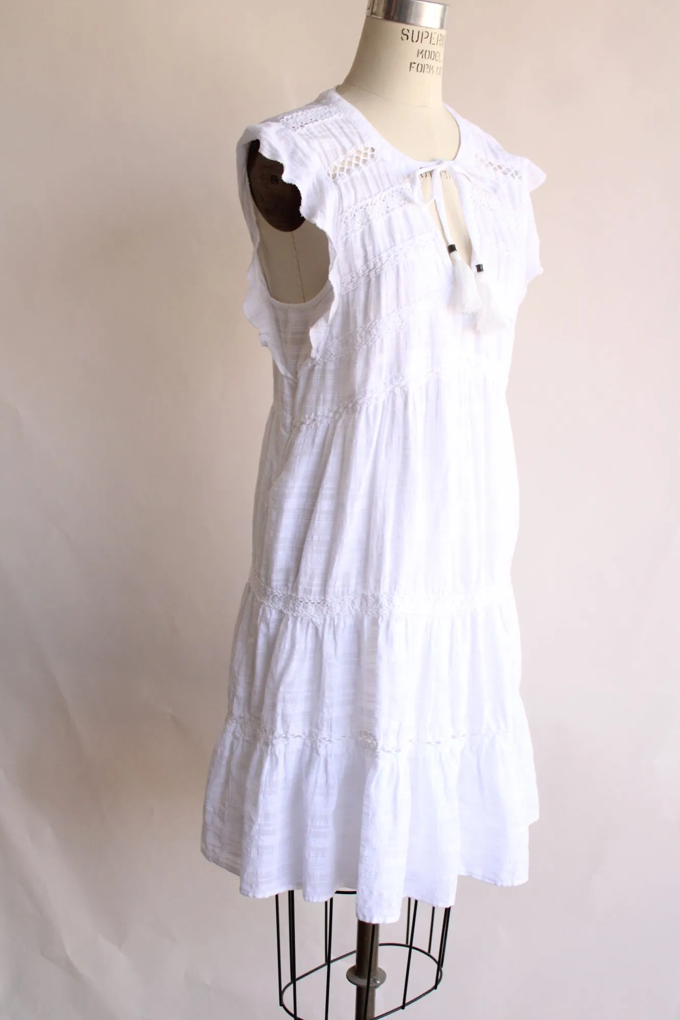 Knox Rose Womens Dress, White Cotton, Size Large, Boho Peasant Dress