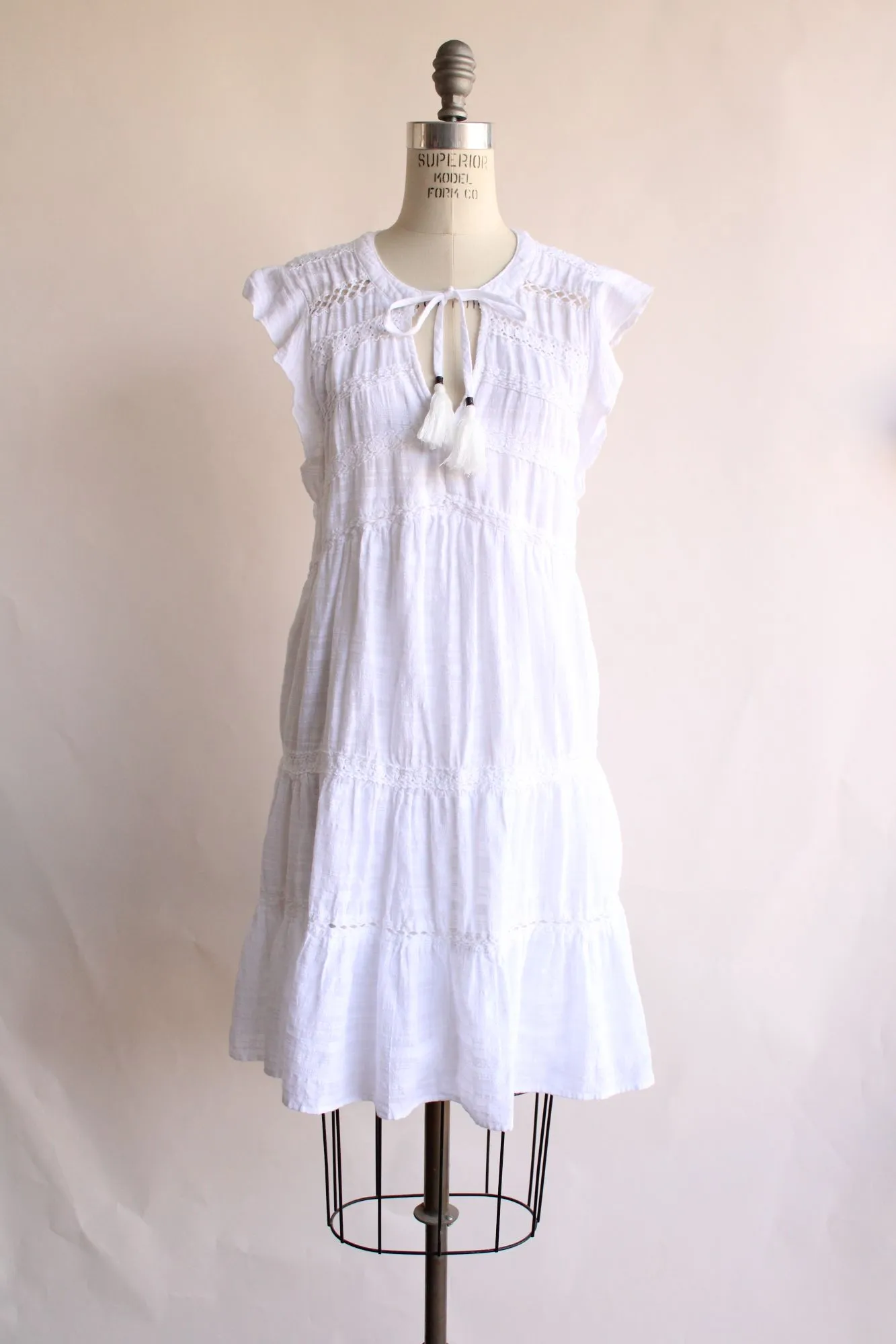 Knox Rose Womens Dress, White Cotton, Size Large, Boho Peasant Dress