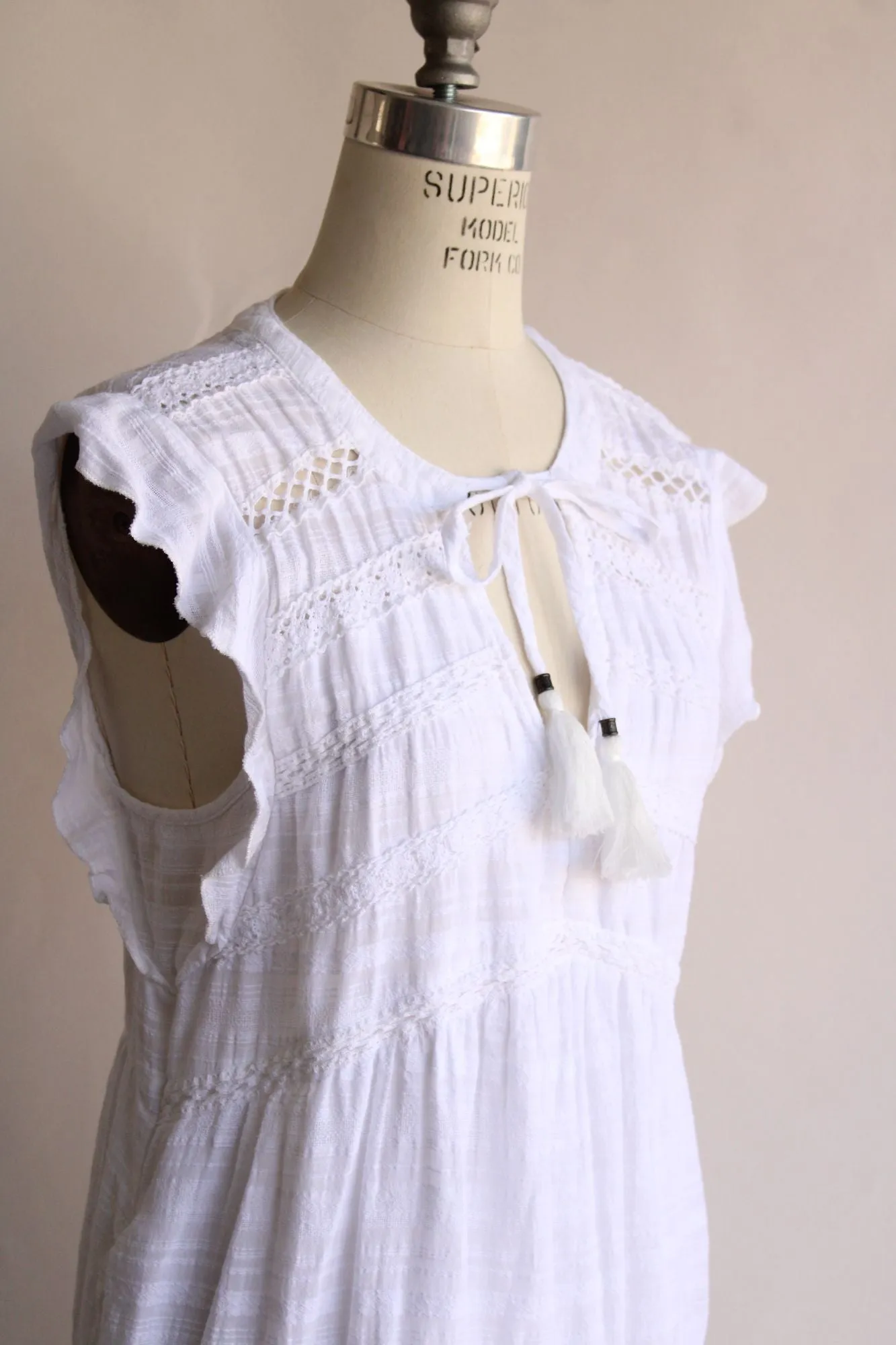 Knox Rose Womens Dress, White Cotton, Size Large, Boho Peasant Dress