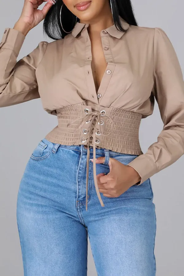 Lace Up Corset Waist Blouse