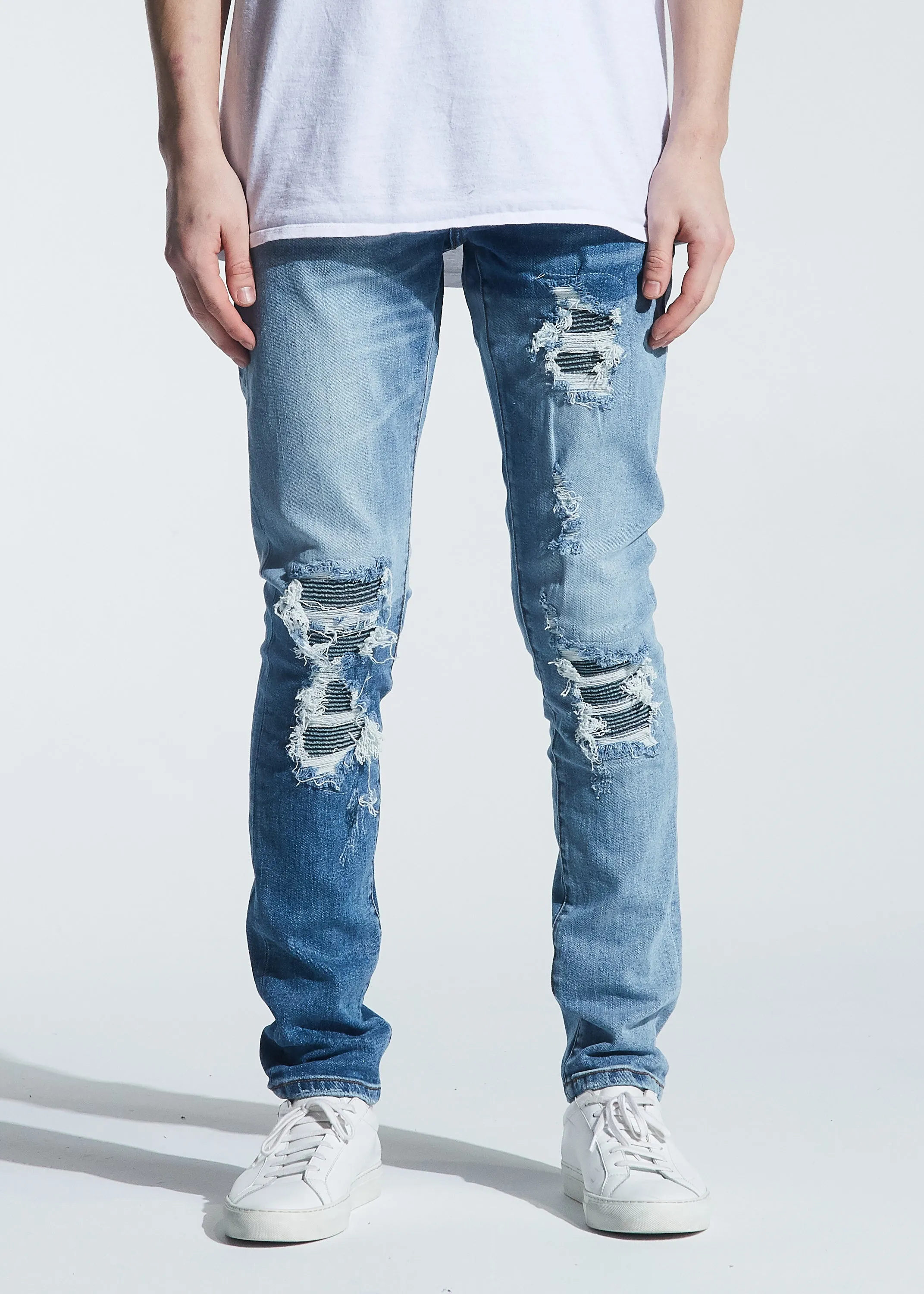 Langford Rip & Repair Denim (Patchwork Light Indigo)