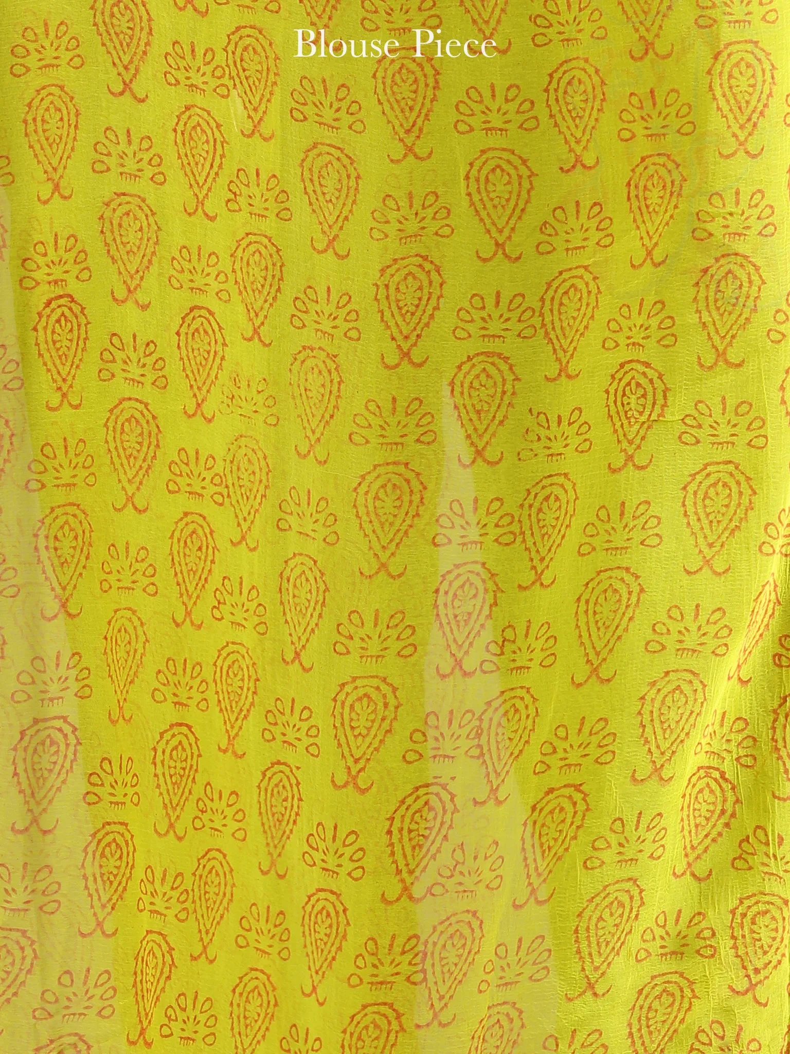 Lime Green Red Green Hand Block Printed Chiffon Saree with Zari Border - S031704608