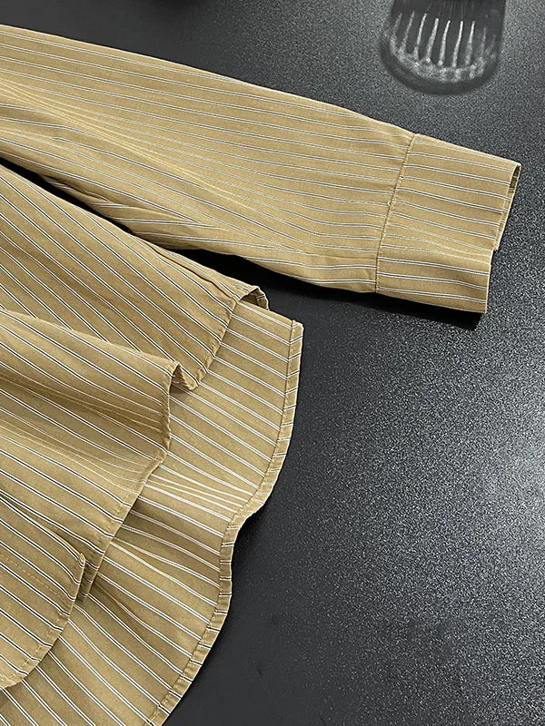 Long Sleeves Loose Asymmetric Split-Joint Striped Lapel Blouses