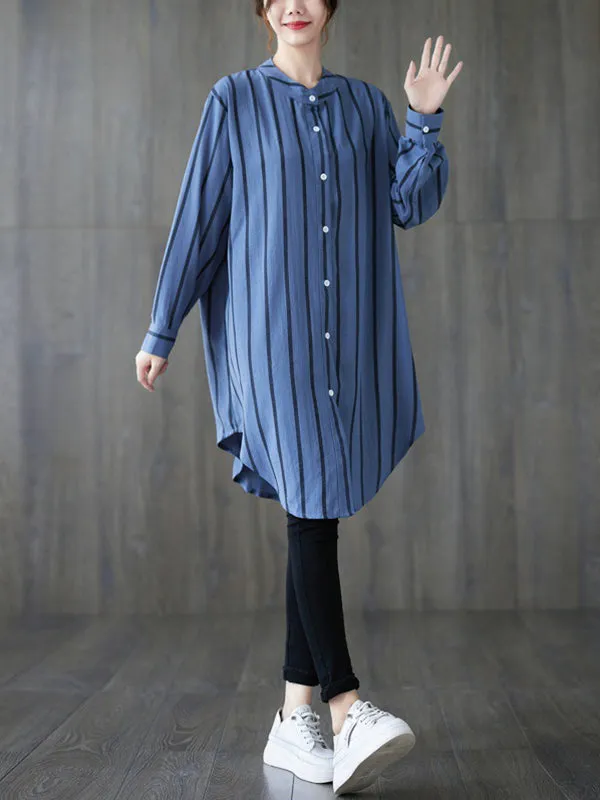 Long Sleeves Loose Buttoned Striped Blouses&Shirts Tops